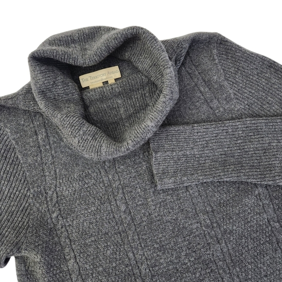 THE TERRITORY AHEAD 100% cashmere sweater turtleneck long sleeve grey cable knit - Picture 1 of 11